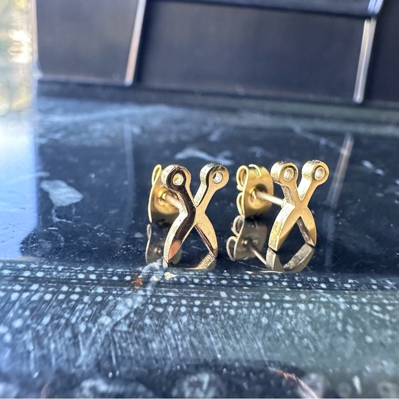 SCISSORS GOLD Hair Stylist Minimalist Steel Stud Earrings - Picture 4 of 6